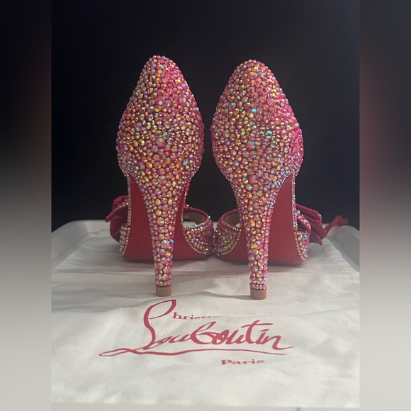 Christian Louboutin Barbie Pink Swarovski Crystal Rhinestone Ribbon Heels 36 🎀 - Picture 3 of 12